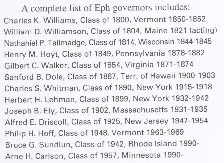 39 - AR 1991 2 Spring - two ephs elected state governors + complete list of eph governors Spring 1991 Alumni Review, which is missing John S. Robinson, Class of 1824, and Emory Washburn, Class of 1817