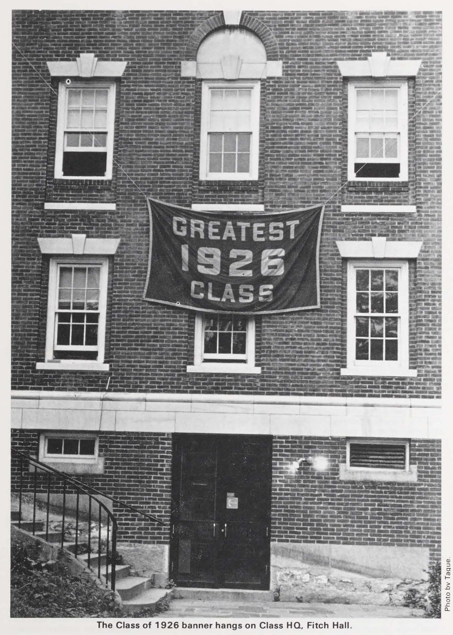 14 -AR 1981 3 Summer - 1926 greatest class banner hangs on fitch hall Alumni Review 1981 3 Summer - 1926 greatest class banner hangs on fitch hall