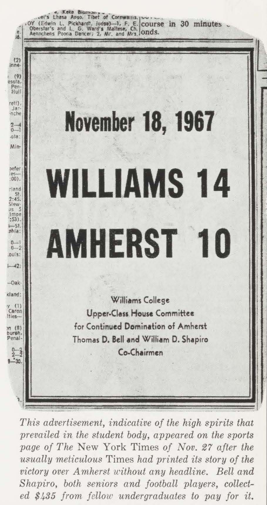 AR 1967 11 - students take out nyt ad touting victory over amherst AR 1967 11 - students take out nyt ad touting victory over amherst