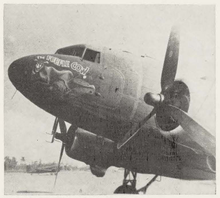 AR 1945 07 - 1934 alum sends pic of purple cow plane assigned to his unit crop July 1945 Alumni Review, Class of 1934 class notes