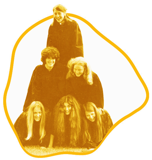 a human tower with six women