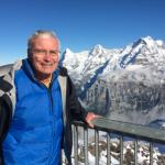 Bill Wadt at the Schilthorn looking towards the Eiger, Monch, and Jungfrau in Switzerland