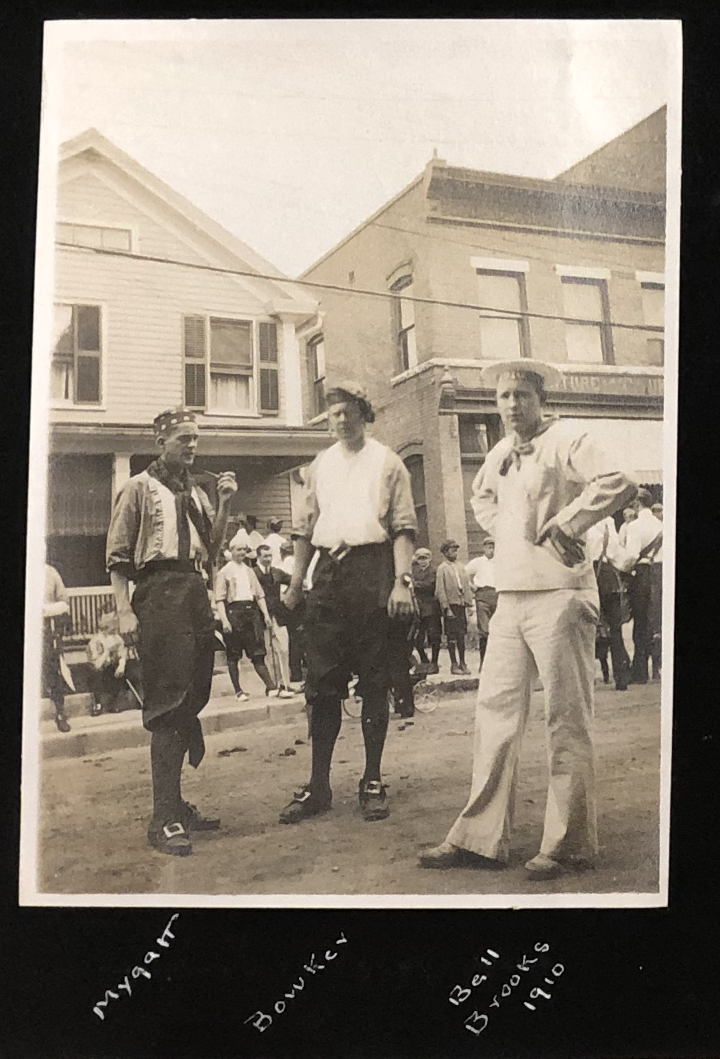 e kendall gillett scrapbook 13 A black and white photo of three men dressed as pirates and a sailor at their Williams class reunion in 1913.