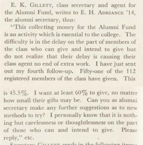 A clip from the May 1937 Alumni Review about E. K. Gillett.