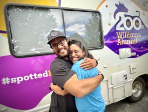Mike shares an embrace with his former roommate, Alejandra.